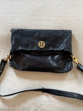 Tory Burch Black Leather Crossbody with Gold Logo